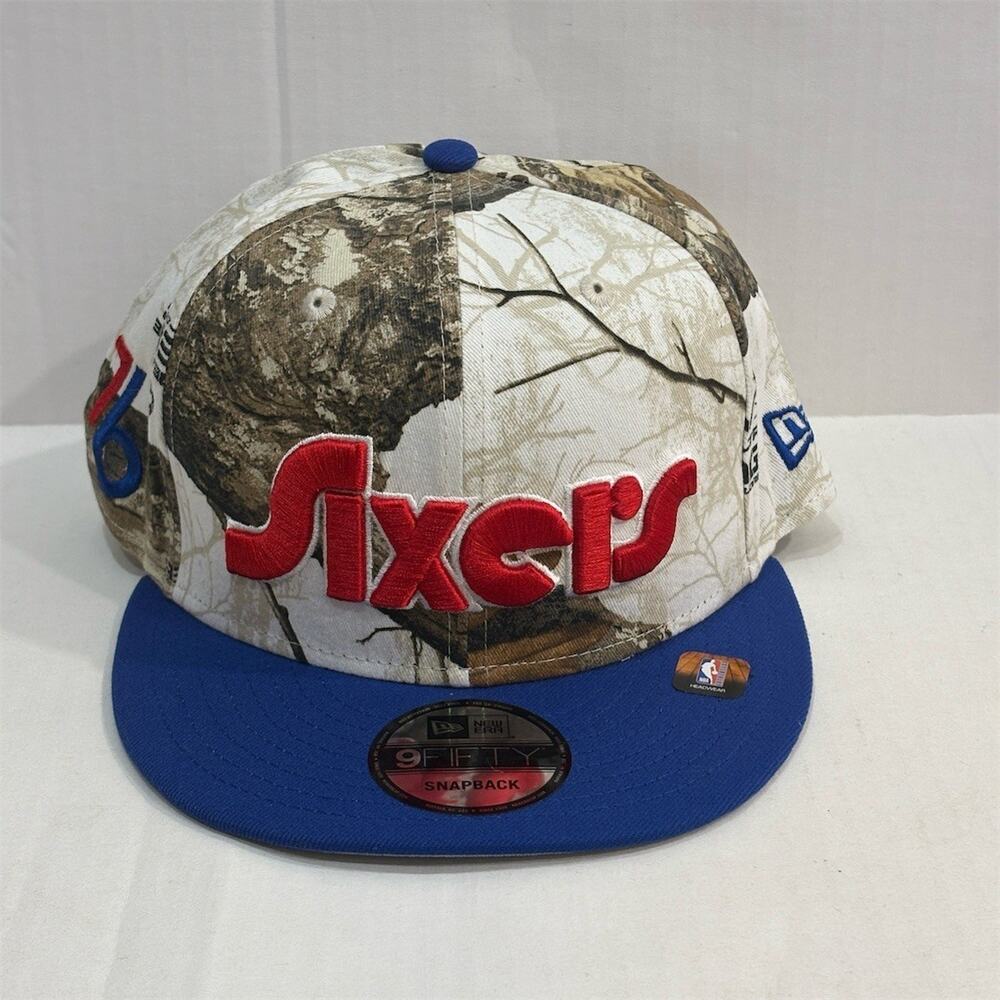 New Era 9FIFTY Philadelphia 76ers Snapback Hat One Size Camo Blue Brim
